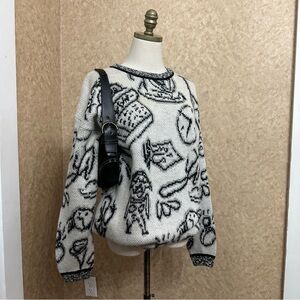 VTG 80s Postmodern Gray Black Cartoon Sketch Pop Art Abstract Crewneck Sweater